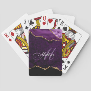 monogramme or et mauve agate jeu de cartes