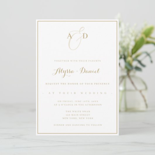 Monogramme or Faire-part de mariage moderne (Debout devant)