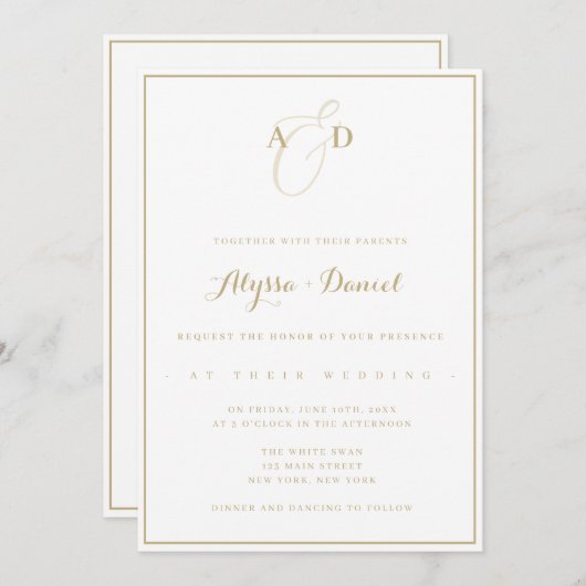 Monogramme or Faire-part de mariage moderne (Devant / Derrière)