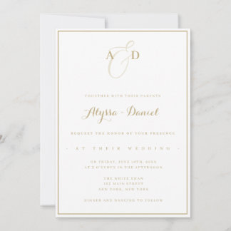 Monogramme or Faire-part de mariage moderne