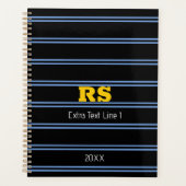 Monogramme Or Gras, Nom, Lignes Bleues sur Noir (Devant)