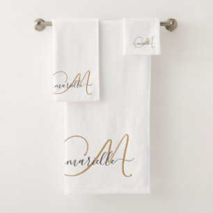 Monogramme or mignon Nom du script Elegant Blanc