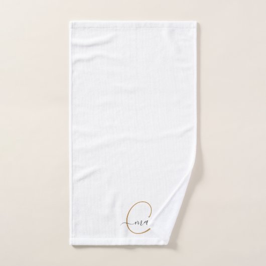 Monogramme or mignon Nom du script Elegant Blanc (Serviette à main)