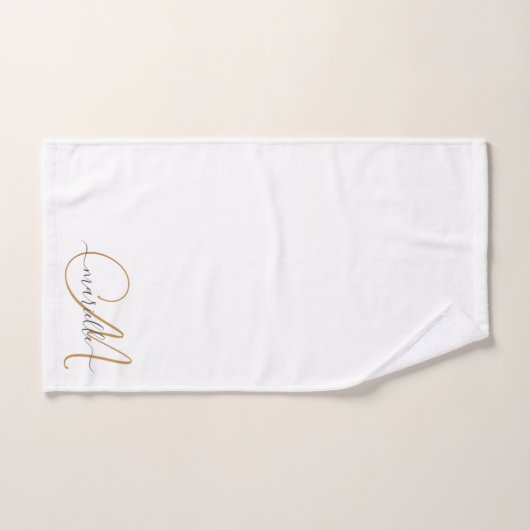 Monogramme or mignon Nom du script Elegant Blanc (Serviette à main)