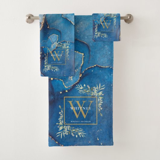 Monogramme Or Nom Vert Géode Agate Bleu (En situation)