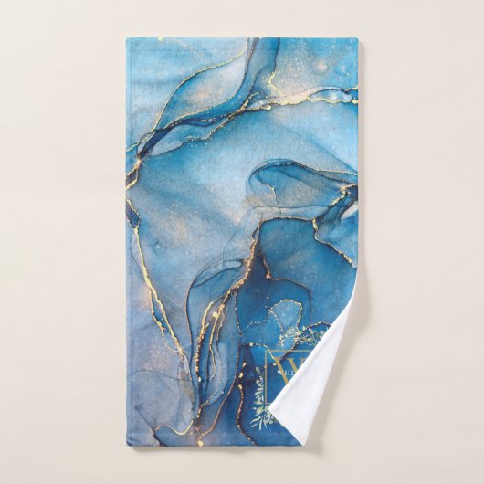 Monogramme Or Nom Vert Géode Agate Bleu (Serviette à main)
