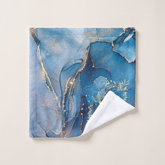 Monogramme Or Nom Vert Géode Agate Bleu (Gant de toilette)