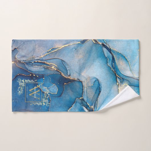 Monogramme Or Nom Vert Géode Agate Bleu (Serviette à main)