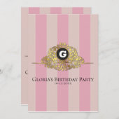 Monogramme or rose et beige Elegance Invitation (Devant / Derrière)