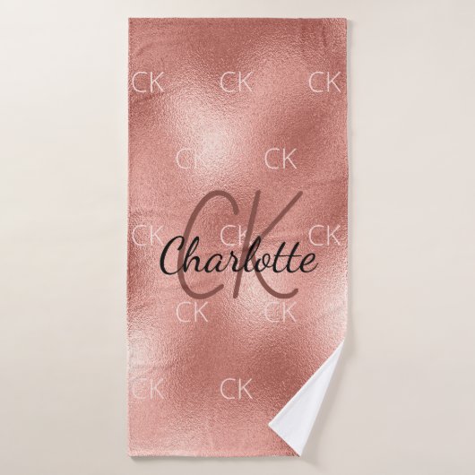 monogramme or rose initiales nom minimaliste (Serviette de bain)