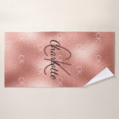 monogramme or rose initiales nom minimaliste (Serviette de bain)