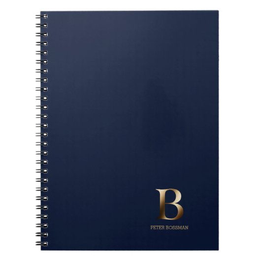 Monogramme or simple | Carnet bleu marine (Devant)