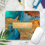 monogramme or turquoise marbre orange aquarelle<br><div class="desc">Une bande brillante et fausse feuille d'or avec votre nom de typographie de script chevauche un riche, veiné or, bleu turquoise, et orange jaune arrière - plan d'aquarelle sur cet élégant, tendance, girly, nom personnalisé mousepad. Fait une déclaration chic et élégante à chaque utilisation. Un grand cadeau pour un ami,...</div>