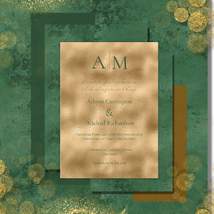 Monogramme or vert Faire-part de mariage moderne
