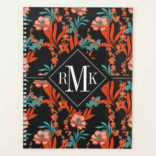 Monogramme | Orange Abstrait motif floral (Devant)