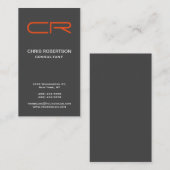 Monogramme orange Carte de visite gris moderne uni (Devant / Derrière)