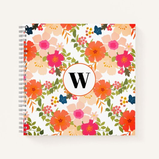 Monogramme Orange motif floral Carnet spirale (Devant)
