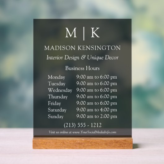 Monogramme ou ajouter un logo Heures d'ouverture N (Neutre)