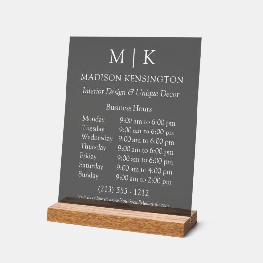 Monogramme ou ajouter un logo Heures d'ouverture N (Angle)