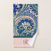 Monogramme Paisson bleu Sage vert clair rose (Serviette à main)