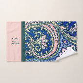 Monogramme Paisson bleu Sage vert clair rose (Serviette à main)