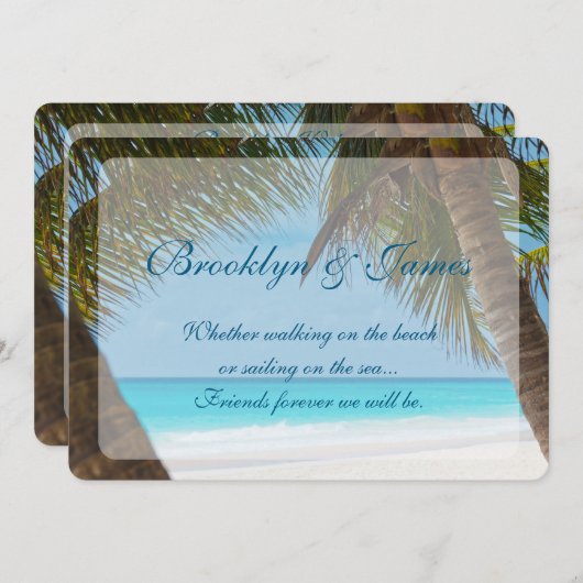Monogramme Palmiers Sur Plage Mariage Invitations (Devant / Derrière)