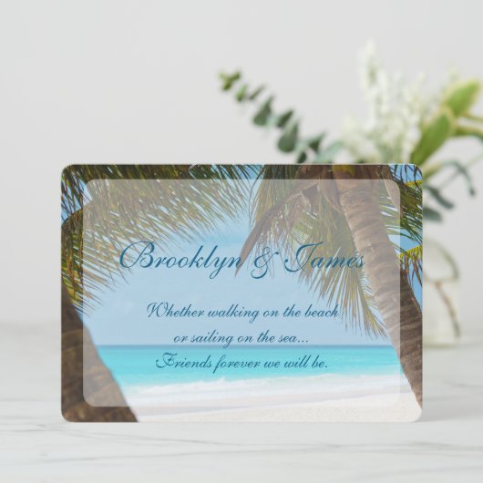 Monogramme Palmiers Sur Plage Mariage Invitations (Debout devant)