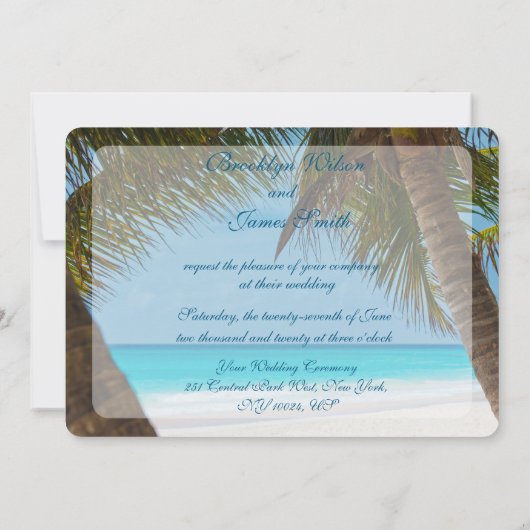 Monogramme Palmiers Sur Plage Mariage Invitations (Dos)