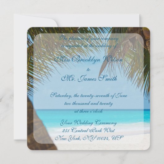 Monogramme Palmiers Sur Plage Mariage Invitations (Devant)
