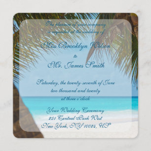 Monogramme Palmiers Sur Plage Mariage Invitations