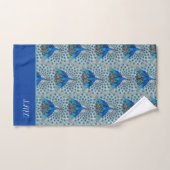 Monogramme Paon Bleu Turquoise et Blanc Monogramme (Serviette à main)