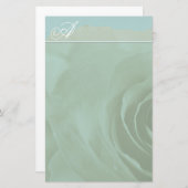 Monogramme Papeterie Rose défraîchi sur Aqua Blue (Devant / Derrière)