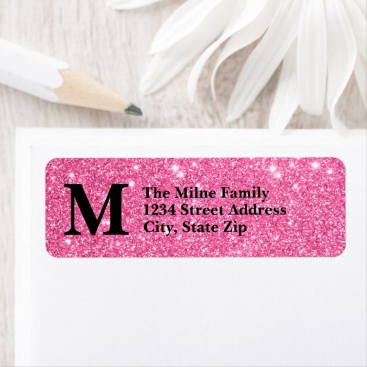 Monogramme Parties scintillant rose - Étiquettes d (En situation)