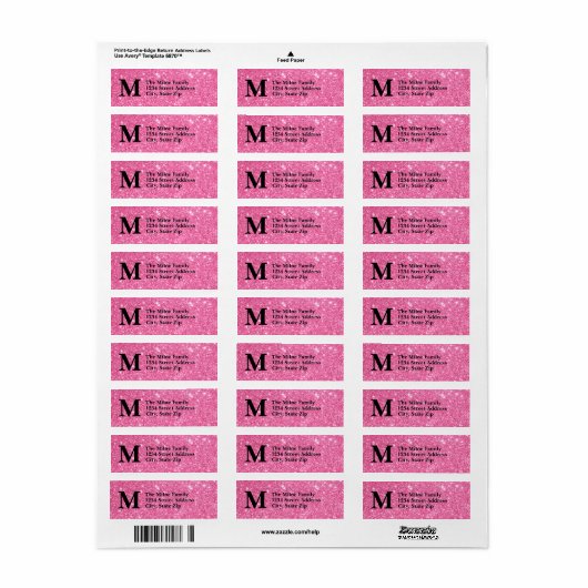 Monogramme Parties scintillant rose - Étiquettes d (Feuille entière)