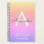 Monogramme pastel arc-en-ciel<br><div class="desc">2023 Rainbow Pastel Ombre Sparkle Glitter Monogram Name and Initial Spiral Notebook Planner. This makes the perfect sweet 16 birthday,  wedding,  bridal shower,  anniversary,  baby shower or bachelorette party gift for someone that loves glam luxury and chic styles.</div>