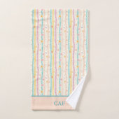 Monogramme Pastel Fleurs et Rayures Rose Turquoise (Serviette à main)