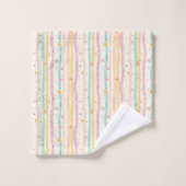Monogramme Pastel Fleurs et Rayures Rose Turquoise (Gant de toilette)