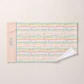 Monogramme Pastel Fleurs et Rayures Rose Turquoise (Serviette à main)
