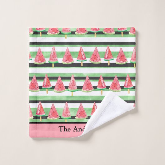 Monogramme pastèque rose vert blanc noir (Gant de toilette)