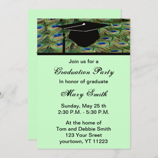 Monogramme Peacock Graduation Party Invitation (Devant / Derrière)