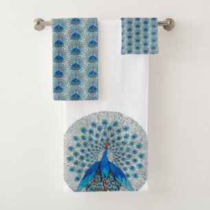 Monogramme Peacock Turquoise Bleu et blanc Monogra