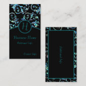 Monogramme Perle Turquoise Carte de visite floral  (Devant / Derrière)