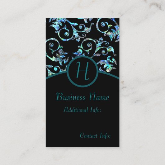 Monogramme Perle Turquoise Carte de visite floral  (Devant)
