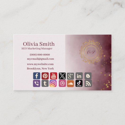 Monogramme personnalisable Élégant Carte de visite (Devant)