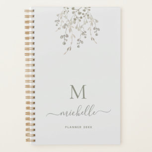 Monogramme personnalisé aquarelle botanique gris