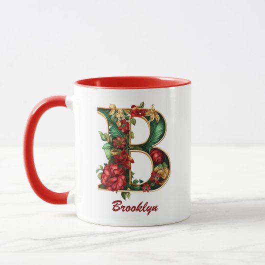 Monogramme personnalisé B Mug rouge or de Noël (Gauche)