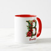 Monogramme personnalisé B Mug rouge or de Noël (Devant droit)