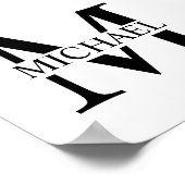 Monogramme personnalisé blanc et affiche de nom (Coin)