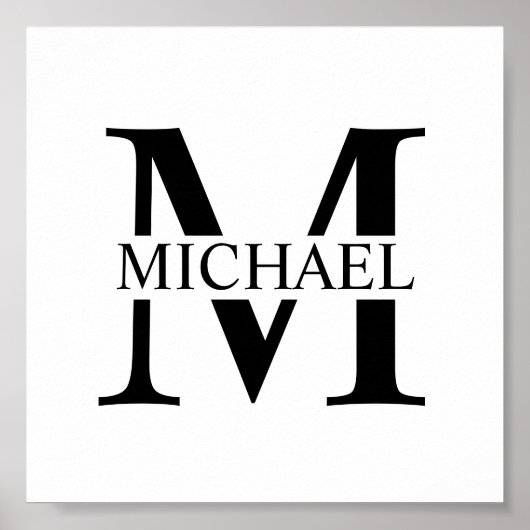 Monogramme personnalisé blanc et affiche de nom (Devant)