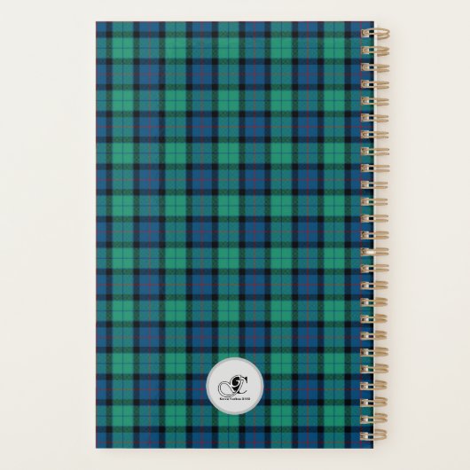 Monogramme personnalisé bleu et vert plaid (Dos)